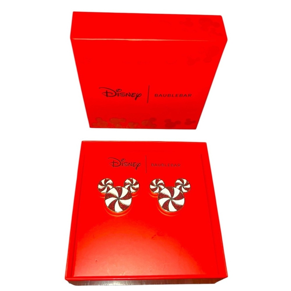 Disney Baublebar Mickey Mouse Candy Cane Earrings Peppermint Swirl Studs New